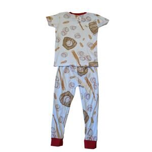 Burt's Bees Baby Kids 3T Organic Cotton Baseball Pajama Set Tee Pants Red Trim